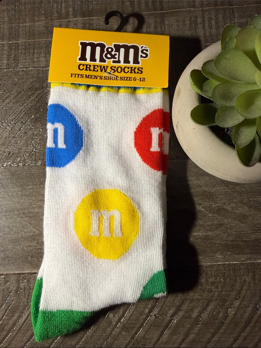 M&M'S White Crew Socks with Blue, Red, Yellow & Green Candy Logos - New!